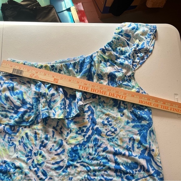 Lilly Pulitzer Matteo One Shoulder Top Blouse Salty Seas Bennet Blue Large T1 - Picture 4 of 8